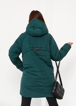 Куртка жіноча зимова молодіжна пуховик кокон теплий а1010/1 зелена пляшковий зеленого кольору зелений смарагд4 фото
