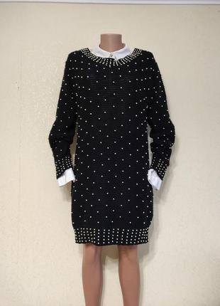 Трикотажное платье с бусинами