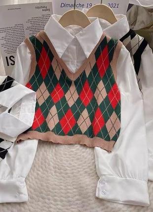Женский стильный комплект, жилет +рубашка, цвет: красный, белый, беж.размер: 42-446 фото