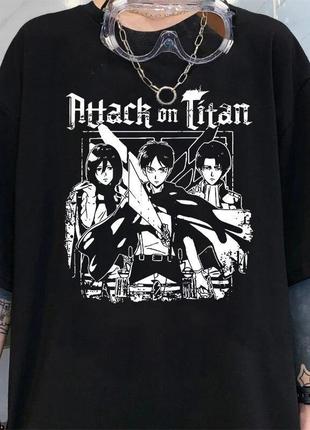 Аниме футболка в японском стиле харадзюку с принтом атака титанов1 фото
