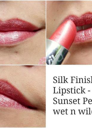 Сяюча помада wet'n wild silk finish lipstick e516c sunset peach2 фото