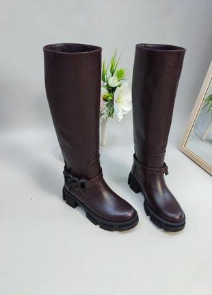 Чоботи шкіряні коричневі на масивній підошві пошив колір на вибір