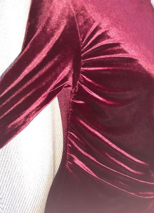 Жіноча вечірня бордова велюрова сукня, новорічна оксамитова довга сукня searne cotton.7 фото