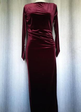 Жіноча вечірня бордова велюрова сукня, новорічна оксамитова довга сукня searne cotton.2 фото