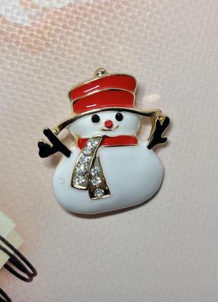 Брошь женская снеговик со стразами новогодняя тематика2 фото