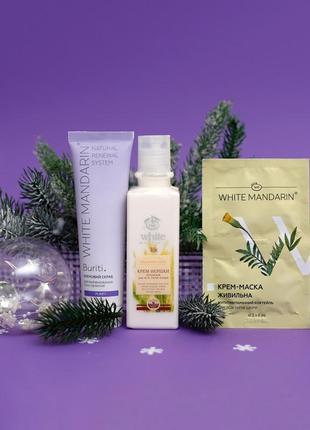 Подарунковий набір для обличчя sweater mandarin - вершки, кремовий скраб, живильна маска