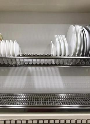 Сушилка из нержавейки для посуды в шкаф 100 см двухуровневая штамповка9 фото