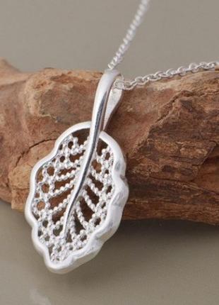 🏵️підвіска на ланцюгу - ажурний кулон лист в сріблі, новий! арт. 3125