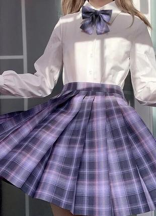 Клетчатый бантик на ремешке сиреневая бабочка в клетку лиловая гололубая темно серая школьная форма