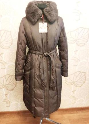 Гарний теплий подовжений якісний пуховик пальто бренду kakomandy