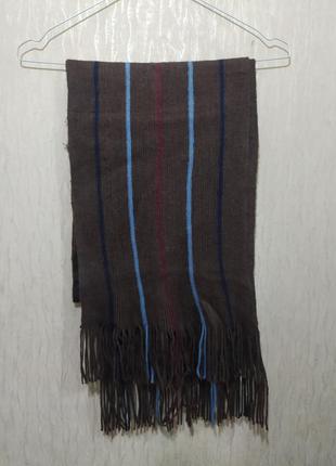 Теплий коричнево-голубий зимовий шарф2 фото