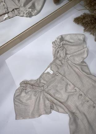 Блузочка віскоза льон бежева пісочна з коротким рукавом