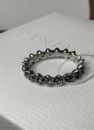 Серебряное кольцо пандора 190849 черные цветы цветочки анютки серебро проба s925 ale новые с биркой pandora5 фото
