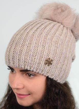 Шапка sf19245 бежевий-бузок