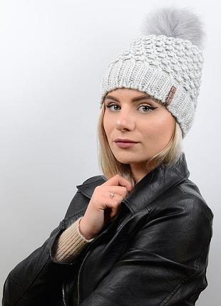 Шапка monika 17017 біло-сірий