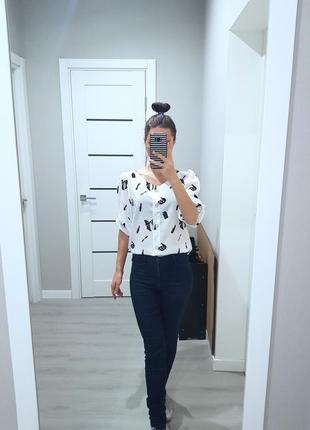 Белая шифоновая блузка блуза размер s рукав 3/42 фото