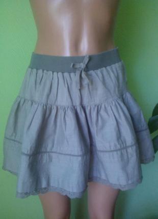 Летняя юбочка с кружевом решилье цвета хаки