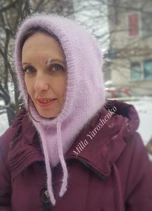 Капор шапка пух норки бузковий