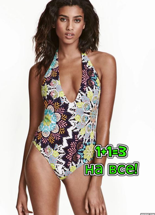 🎁1+1=3 красочный сдельный сплошной купальник в принт h&m, размер 46- 48