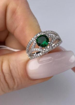 🇺🇦каблучка срібло 925° зелений цирконій перстень жіночій 0520.10р