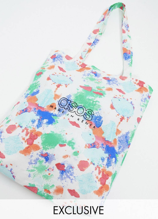 Разноцветная кислотная эко сумка шопер на плечо asos1 фото