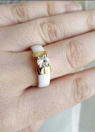 Керамическое кольцо белое колечко золото9 фото
