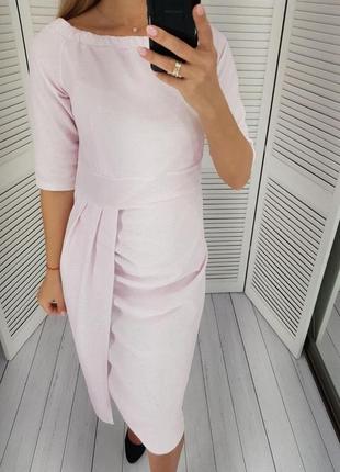 Платье с открытыми плечами арт. 409 пудра / нежно розовый9 фото