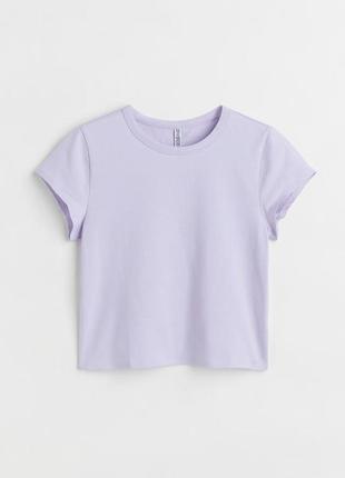 Базова укорочена бавовняна футболка лавандового кольору від h&m🔥5 фото
