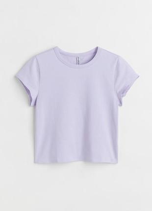 Базовая укороченная хлопковая футболка лавандового цвета от 70d h&m🔥5 фото