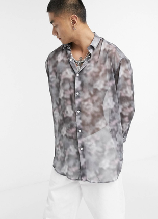 Легкая полупрозрачная рубашка шир в абстрактный размытый принт4 фото