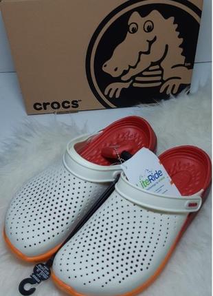 Сабо крокс тапочки сланцы crocs literide clog graphic white/orange оригинал2 фото