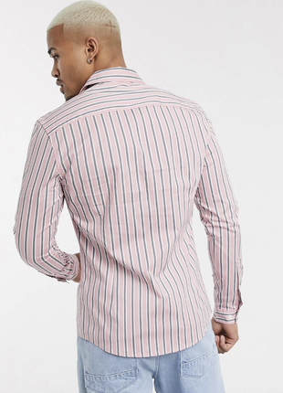Розовая стретч стрейч рубашка в полоску полосы4 фото