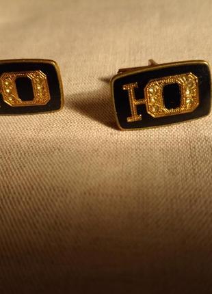 Запонки винтажные с рельефным изображением буквы ю металл, золочение, холодная эмаль.