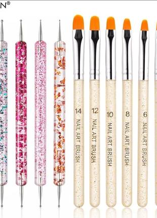 Набор 12 шт металлических дотсов кисти для маникюра гель лака