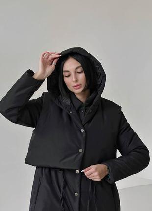 Женские утепленные тренч пальто со съемным жилетом7 фото