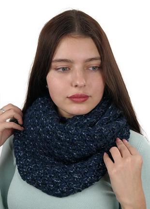 Женский молодежный двухцветный вязаный шарф-снуд1 фото