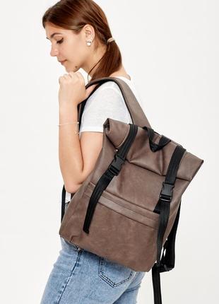 Жіночий рюкзак рол sambag rolltop milton — коричневий нубук4 фото