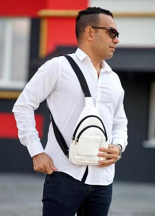 Мужская сумка слинг через плечо sambag brooklyn - белая1 фото