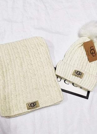 Комплект - зимова шапка та шарф "ugg"2 фото