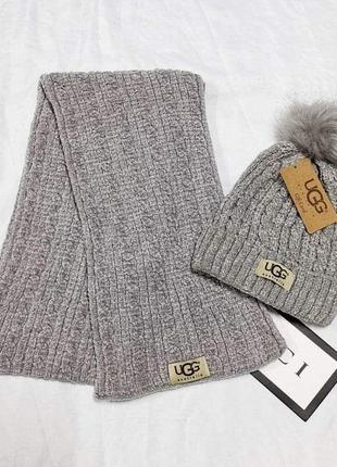 Комплект - зимова шапка та шарф "ugg"4 фото