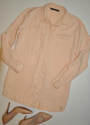 Стильная рубашка zara оверсайз персикового цвета1 фото