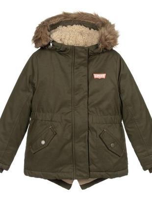 Детская парка куртка зимняя levi’s хаки для девочки