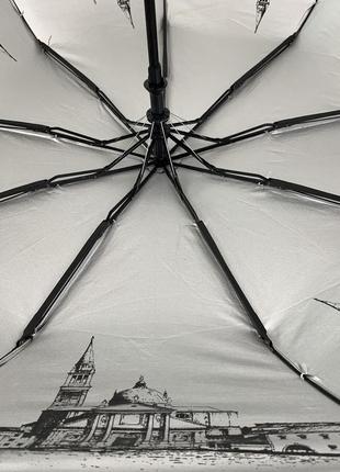 Жіноча складна парасоля напівавтомат з сріблястим oнапиленням і принтом міст від zebest, сірий, 713-15 фото