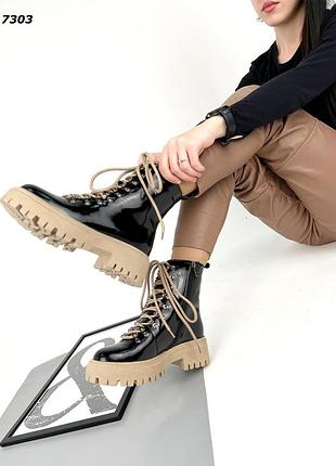 ❤️ шикарные кожаные лак зимние ботинки