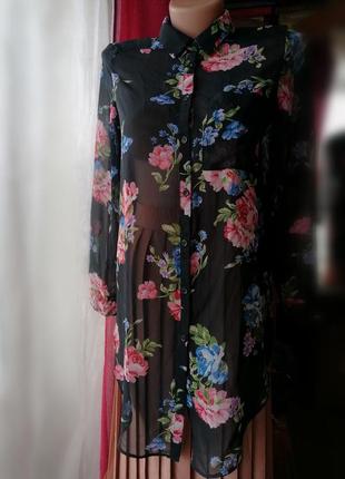 🌹платье рубашка в цветочный принт 🌹напівпрозора сорочка - сукня1 фото