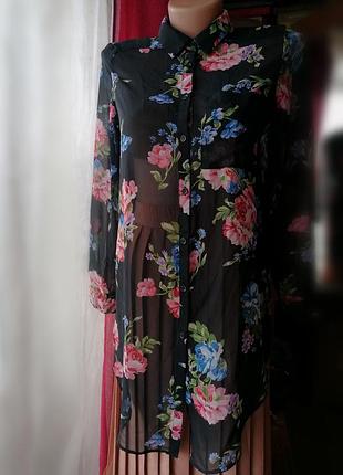 🌹платье рубашка в цветочный принт 🌹напівпрозора сорочка - сукня