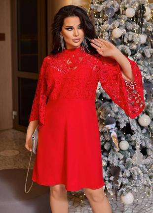 Жіноча сукня коротка батал чорна червона синя бежева святкова новорічна на новий рік корпоратив гіпюр2 фото