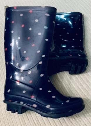 Сапоги резиновые высокие на каблучке в горошек (школьные) f&f англия