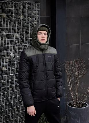 Зимняя куртка "европейка" хаки-черный3 фото