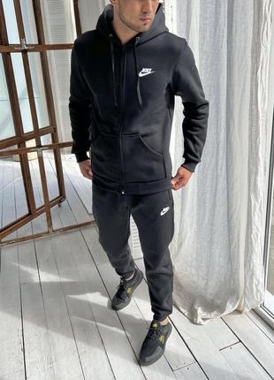 Спортивный зимний костюм на флисе nike Blue теплый комплект толстовка зипка + штаны найк каччественный